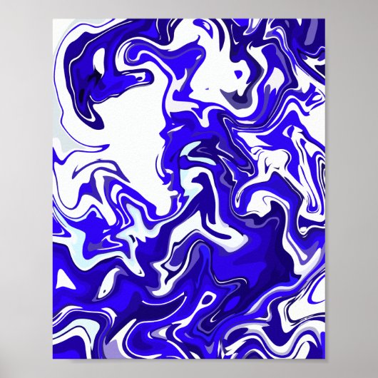 Poster Abstrait fluide en bleu et blanc (Devant)