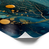 Poster Abstrait Fluide Moderne Sarcelle Or Bulles et Vein (Coin)