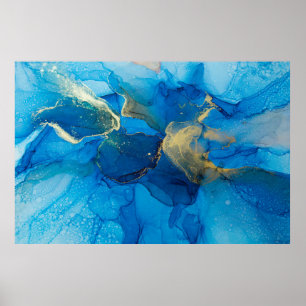 Poster Abstrait fragment bleu et or du backgr coloré