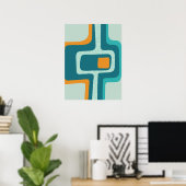 Poster Abstrait funky milieu du siècle aqua, orange, sarc (Bureau à domicile)