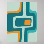 Poster Abstrait funky milieu du siècle aqua, orange, sarc (Devant)