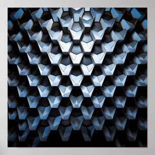 Poster Abstrait Futuriste Bleu Géométrique Métallique