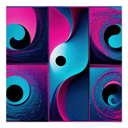 Poster Abstrait géométrique bleu rose (Devant)