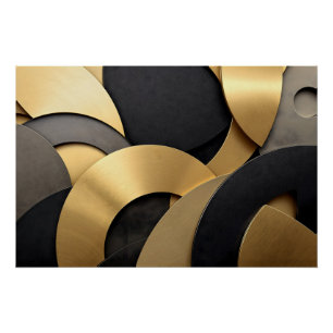 Poster Abstrait géométrique de chevauchement doré et noir