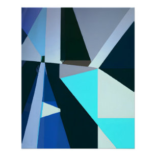 Poster Abstrait Géométrique Gras en Bleus Froids