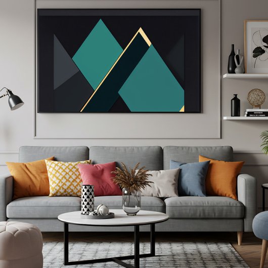 Poster Abstrait Géométrique Moderne Sarcelle et Or