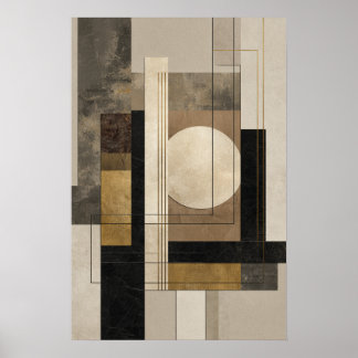 Poster Abstrait Géométrique Neutre, Beige Noir Or