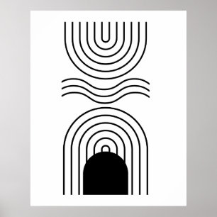 Poster Abstrait géométrique Noir moyen siècle Contemporai