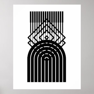 Poster Abstrait géométrique Noir moyen siècle Contemporai