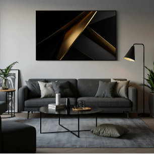 Poster Abstrait Géométrique Noir Or Luxueux