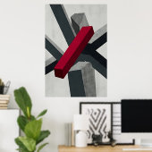 Poster Abstrait Gras 3D Rouge Noir Blanc (Bureau à domicile)