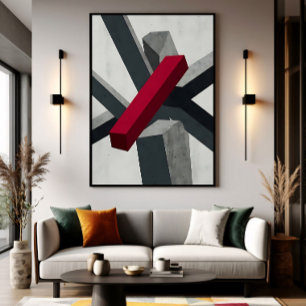 Poster Abstrait Gras 3D Rouge Noir Blanc