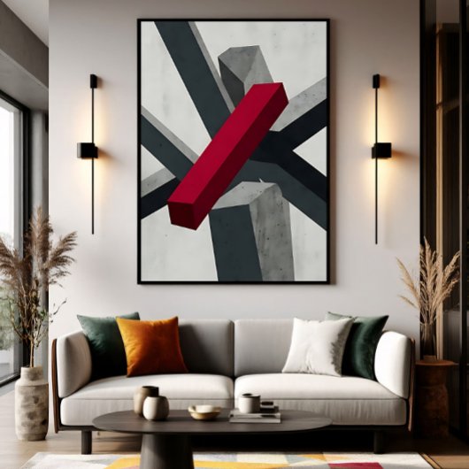 Poster Abstrait Gras 3D Rouge Noir Blanc