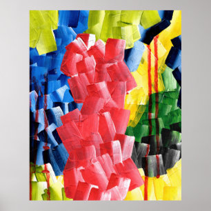 Poster Abstrait Gras en Rouge, Bleu, Jaune et Vert