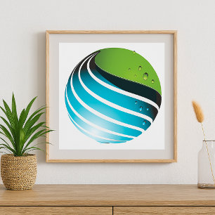 Poster Abstrait Green and Blue Globe Modern Earth