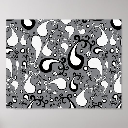 Poster Abstrait gris et blanc Tulip Paisley motif (Devant)