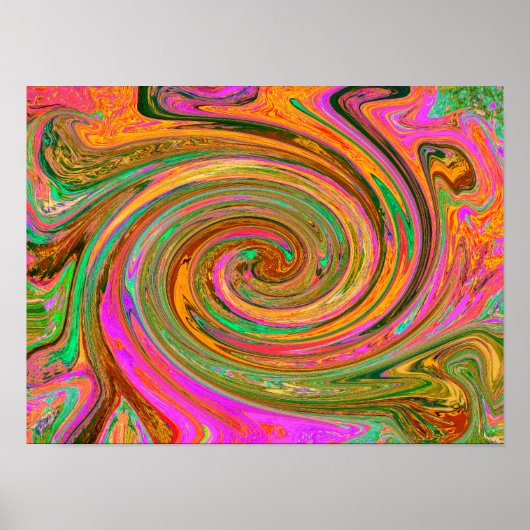 Poster Abstrait Groovy Rétro Tourbillon Orange et Vert (Devant)