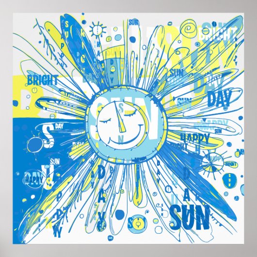 Poster Abstrait Happy Whimsical Sun Word Art (Devant)