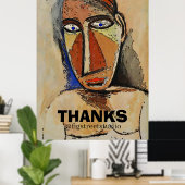 Poster Abstrait Homme Face avec MERCI, ajouter du texte (Bureau à domicile)