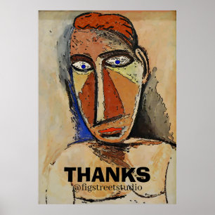 Poster Abstrait Homme Face avec MERCI, ajouter du texte