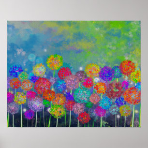 Poster Abstrait impressioniste champ de fleurs toile pri