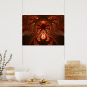 Poster Abstrait lumineux rouge orange moderne Fractal (Cuisine)