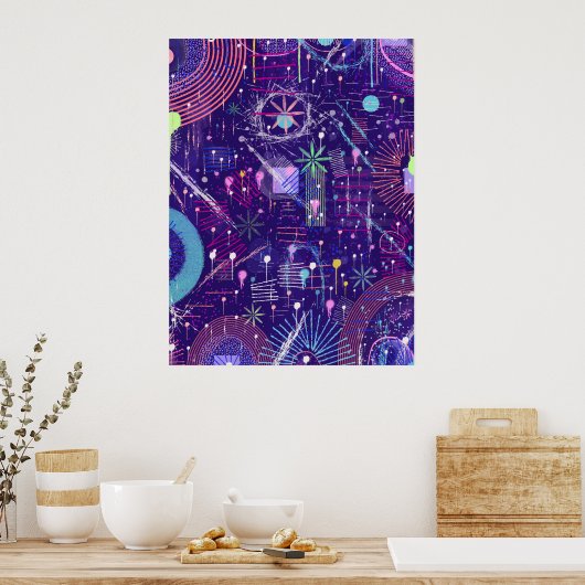 Poster Abstrait Maximaliste sur Fond Violet (Cuisine)