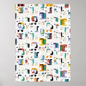 Poster Abstrait maya anciens visages motif 1 (Devant)