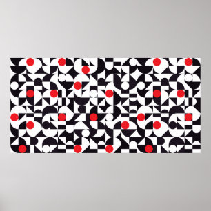 Poster Abstrait minimaliste géométrique noir blanc et rou