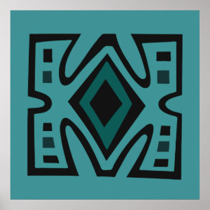 Poster Abstrait Moderne Africain Contemporain en turquois