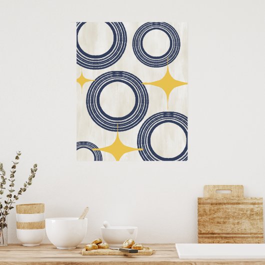 Poster Abstrait moderne du milieu du siècle - Bleu (Cuisine)