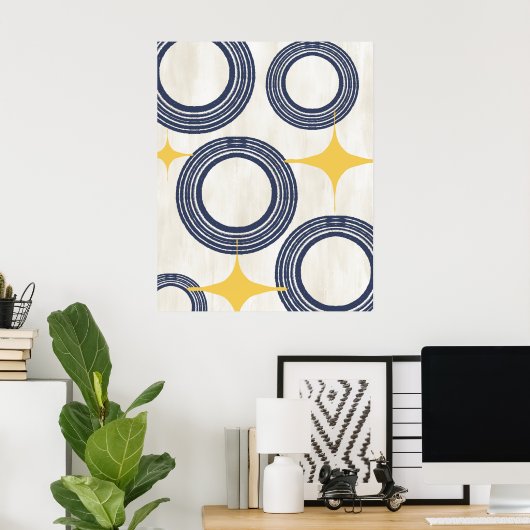 Poster Abstrait moderne du milieu du siècle - Bleu (Bureau à domicile)