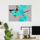 Poster Abstrait moderne - Géométrique, Gris et Turquoise (Bureau à domicile)