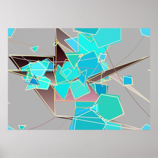 Poster Abstrait moderne - Géométrique, Gris et Turquoise (Devant)