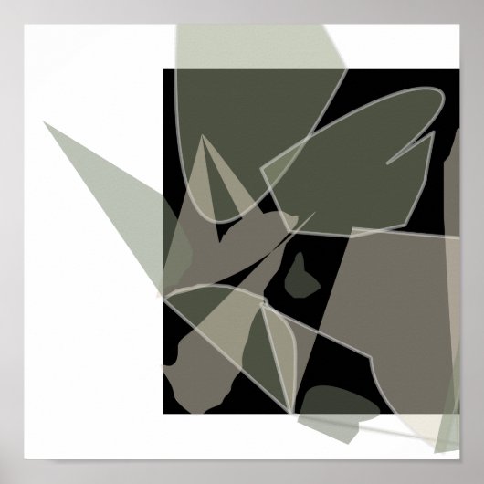 Poster Abstrait moderne noir blanc vert teint neutre (Devant)