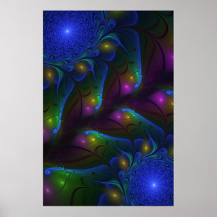 Poster Abstrait Moderne Trippy Fractal Lumineux Coloré