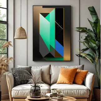 Poster Abstrait Moderne Vert Bleu Or
