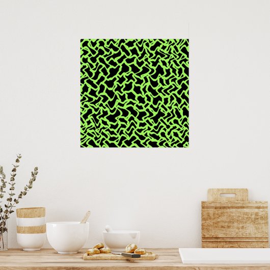 Poster Abstrait Motif graphique noir et vert citron vert. (Cuisine)