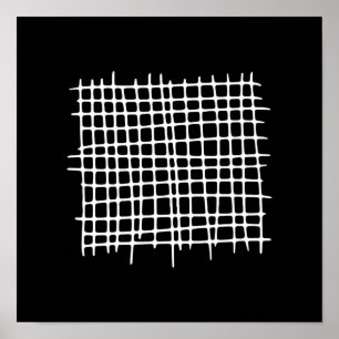 Poster Abstrait Noir Blanc Géométrique Grille Moderne