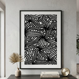 Poster Abstrait noir et blanc, gribouillis d'art en ligne