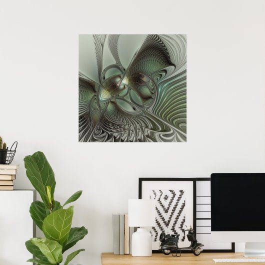 Poster Abstrait Olive Sage Green Grey Fractal Art Imagina (Bureau à domicile)