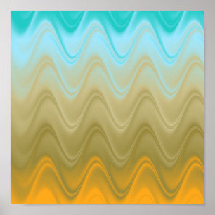 Poster Abstrait Ondulé Bleu Vert Orange