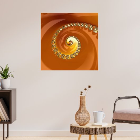 Poster Abstrait or Orange Dégradé Spiral Fractal (Salon 3)