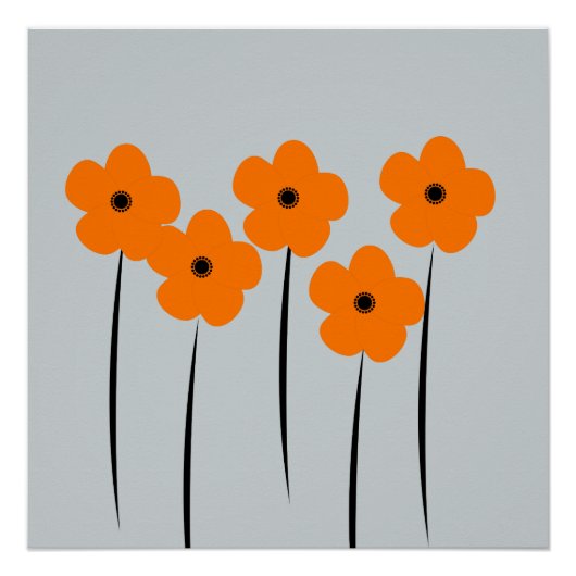 Poster Abstrait Orange Anémones Flowers (Devant)