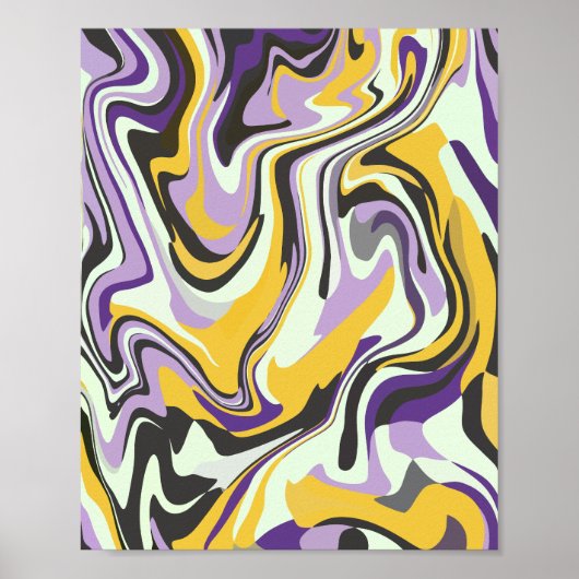 Poster Abstrait Pastel Swirl avec Jaune et Violet (Devant)