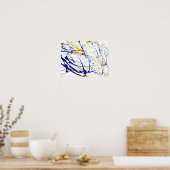 Poster Abstrait plateau de peinture bleu et jaune (Cuisine)
