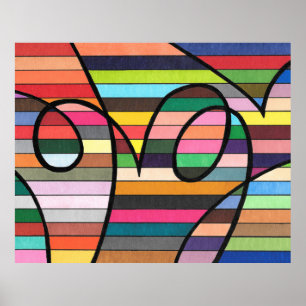 Poster Abstrait rayé vibrant avec des tourbillons noirs a