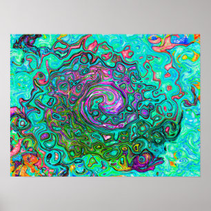 Poster Abstrait Rétro Liquide Tourbillon Groovy Aigue-Mar