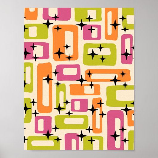 Poster Abstrait Rétro Moderne du Milieu du Siècle (Devant)