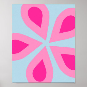 Poster Abstrait Rose Et Bleu Floral
